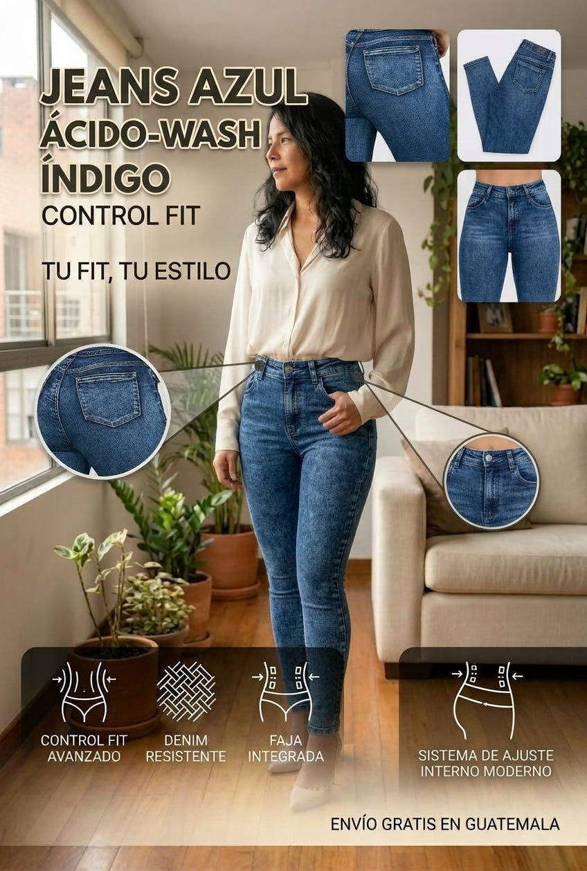 JEANS  AZUL CLARO CON FAJA CONTROL FIT